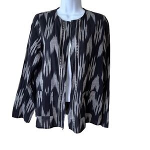 Pure Jill Elements Ikat Print‎ Cotton Linen Open Front Jacket Size XS Artsy